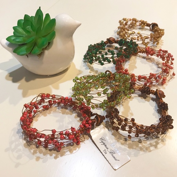 Organic Boho Chic Copper Glass Bead Green Bracelet - Picture 8 of 8